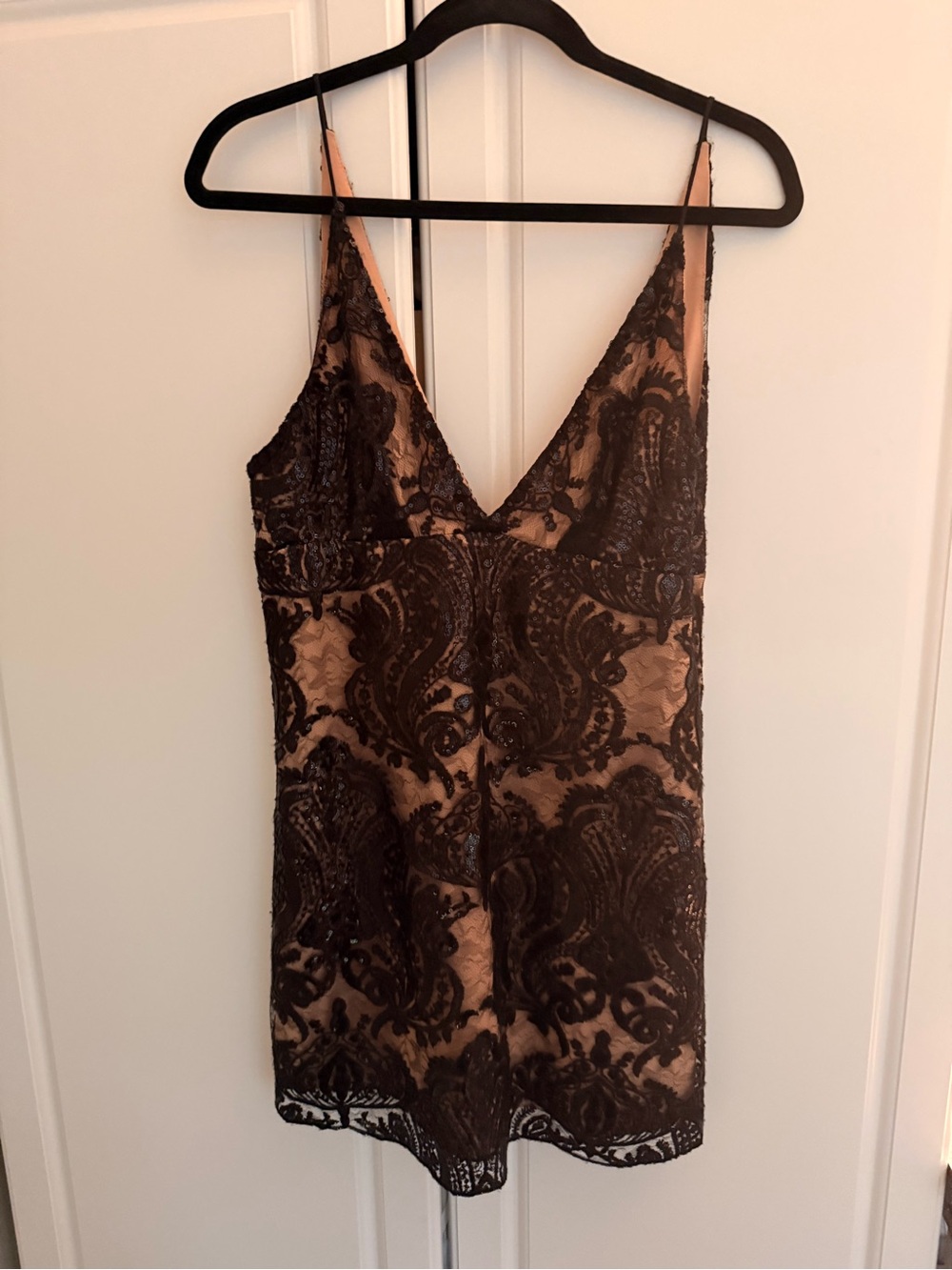 We The Free people- Nude and Black Lace V-Neck Mini Dress